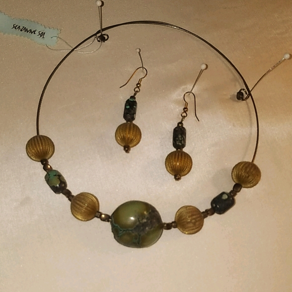 None Jewelry - Artisan Turquoise Choker and Earrings